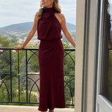 Donnabelle™ | Vestido midi sin mangas con cuello drapeado