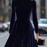 Elissa | Vestido Midi de Manga Larga en Azul Marino