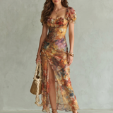 Donnabelle™ | Vestido Midi Con Mangas Voladas y Abertura