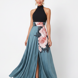 Donnabelle™ | Vestido Maxi de Falda Floral con Escote Halter