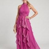 Donnabelle™ | Vestido Maxi con Cuello Alto y Volantes Acumulados