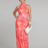 Donnabelle™ | Vestido Maxi con Escote Halter y Patrón Impreso
