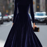 Elissa | Vestido Midi de Manga Larga en Azul Marino