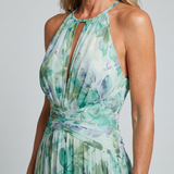 Donnabelle™ | Vestido Midi de Patrón Floral Suave con Escote Halter Plisado