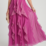 Donnabelle™ | Vestido Maxi con Cuello Alto y Volantes Acumulados