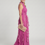Donnabelle™ | Vestido Maxi con Cuello Alto y Volantes Acumulados
