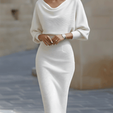 Olivia | Vestido Midi Draped Batwing Blanco