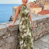 Donnabelle™ | Vestido Midi con Cintura Fruncida y Estampado Abstracto