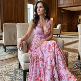 Donnabelle™ | Vestido Maxi Floral con Escote Halter y Cuerpo Fruncido