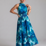 Donnabelle™ | Vestido Midi con Cintura Fruncida y Estampado Abstracto