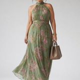 Donnabelle™ | Vestido Midi con Cuello Halter Fruncido