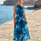 Donnabelle™ | Vestido Midi con Cintura Fruncida y Estampado Abstracto
