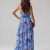Donnabelle™ | Vestido Maxi Floral con Escote Halter y Cuerpo Fruncido