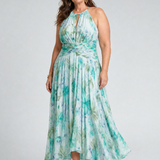 Donnabelle™ | Vestido Midi de Patrón Floral Suave con Escote Halter Plisado