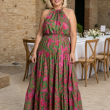 Donnabelle™ | Vestido Midi con Cuello Halter Drapado