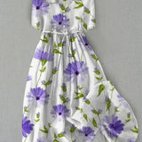 Sage - Vestido Floral de Media Manga con Cordones Retro