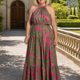 Donnabelle™ | Vestido Midi con Cuello Halter Drapado