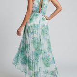 Doña Carmen™ | Vestido Midi de Patrón Floral con Cuello Halter Plisado