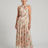 Donnabelle™ | Vestido Midi Floral con Cuello Halter