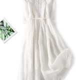 Arya - Vestido de Cuello Redondo con Encaje para Mujeres