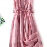 Arya - Vestido de Cuello Redondo con Encaje para Mujeres