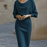 Olivia | Vestido Midi Draped Batwing Blanco