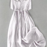 Isla - Vestido de algodón y lino elegante de manga media